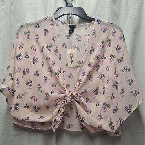 FOREVER 21 Pink Floral Woven Cardigan | Size: M
